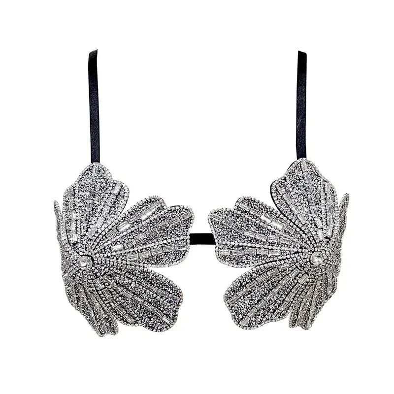 YOUR BUMP CURVE Handmade crystal bra flower embroidery inlaid metal rhinestones short top sexy women beach pool yacht sea party