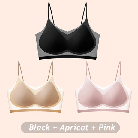 3PCS Ultra-Thin Breathable Ice Silk Bras Women's Seamless Back Halter Vest Wrap Bras Chest Gather Together Light Breathable Tops
