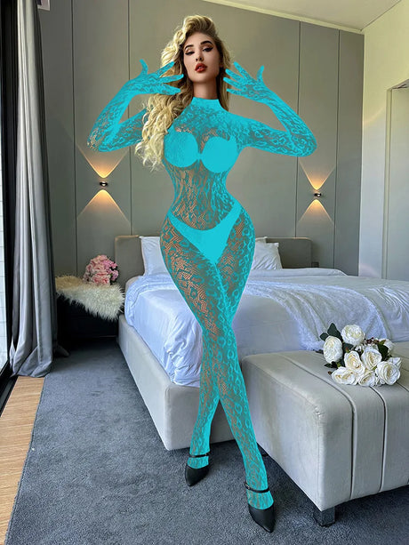 Toucheart Erotic Mesh Bodysuit Leopard Print Hollow Out Sexy Uniform Women Body Shaping See-through Seductive Hot Flirt Bodysuit
