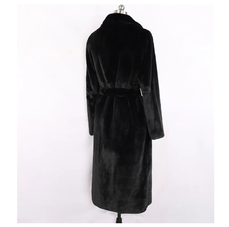 Mauroicardi Winter Long White Black Warm Thick Soft Flowy Fluffy Faux Fur Coat Women Sashes Loose Casual Furry Overcoat 2024