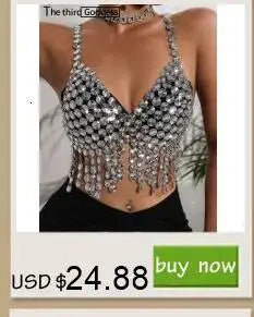 Sexy Metal Rhinestone Corset Crop Top Women Summer Club Party tops Woman Clothing See through Beach Halter Tank Top Streetwear