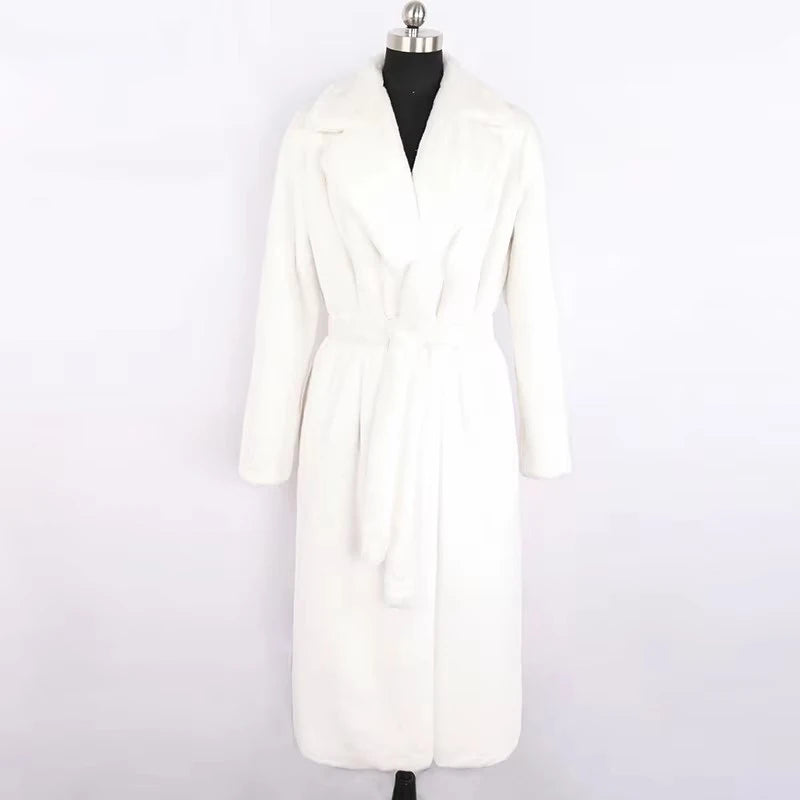 Mauroicardi Winter Long White Black Warm Thick Soft Flowy Fluffy Faux Fur Coat Women Sashes Loose Casual Furry Overcoat 2024