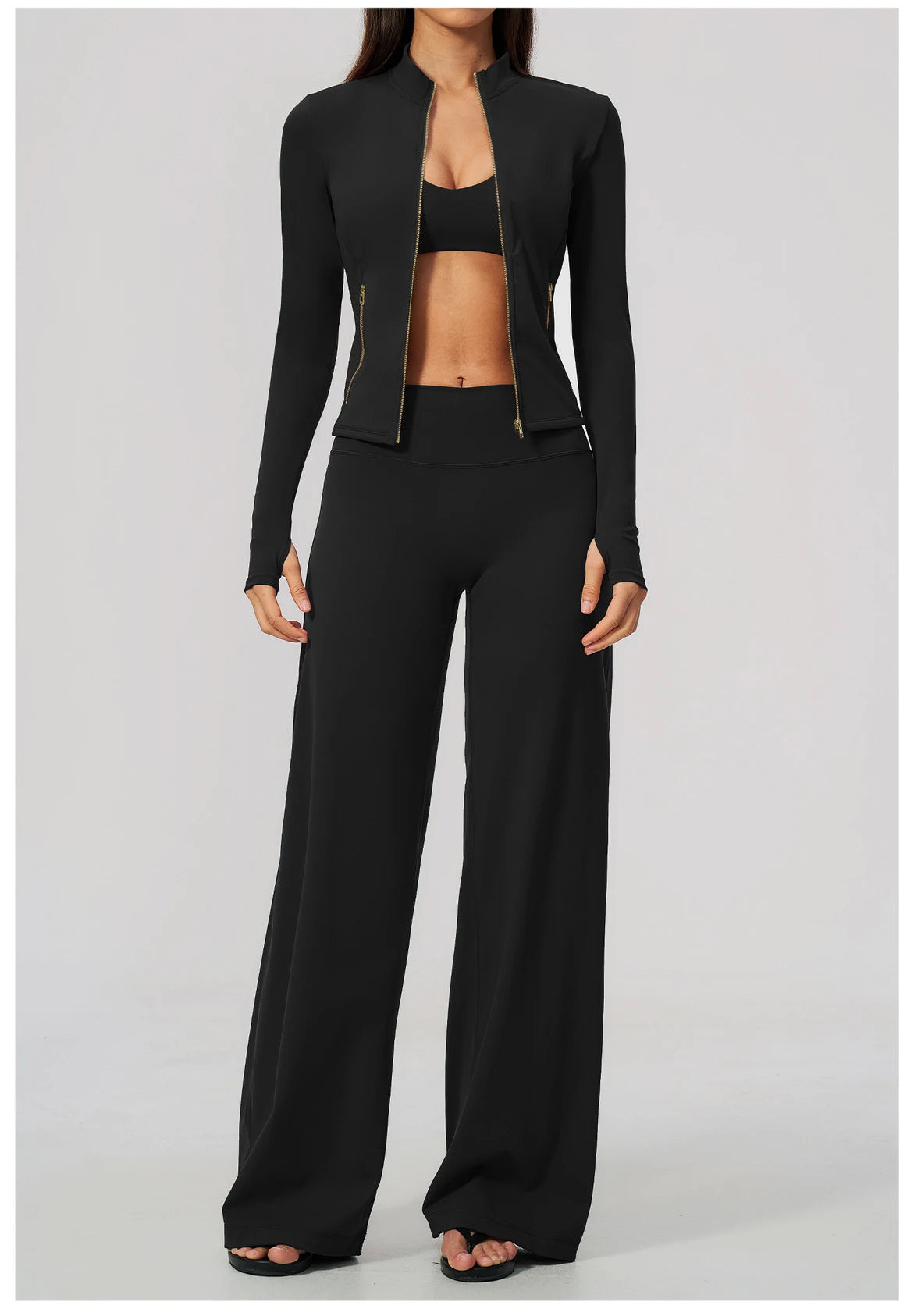 Women's 2/3Pcs Yoga Set Zip Jacket Sports Bra Cross Back Wide Leg Flare Pants Push Up Gym Set Workout Running Fitness Activewear