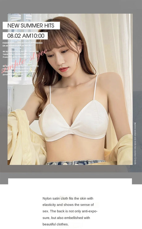 Women's French Style Bra Girl Wrapped Chest Adjustable Shoulder Strap Single Buckle Satin Sexy Tube Top Underwear Lingerie