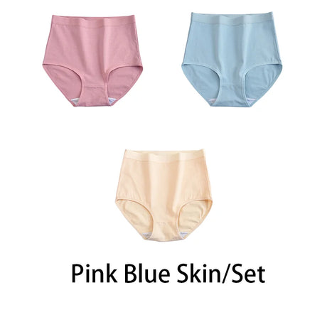 3PCS/Set M-3XL Women Plus Size Panties Cotton Underwear Lingerie 6 Solid Colors Sexy Female High Waist Seamless Briefs NKT2119