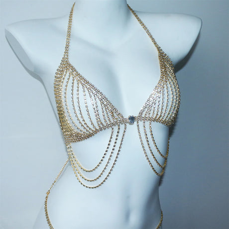 Sexy Accessories: Women's Rhinestone Bikini Chest Chains & Body Jewelry — Dazzling Rhinestone Tassel Chest Chains & Body Chains