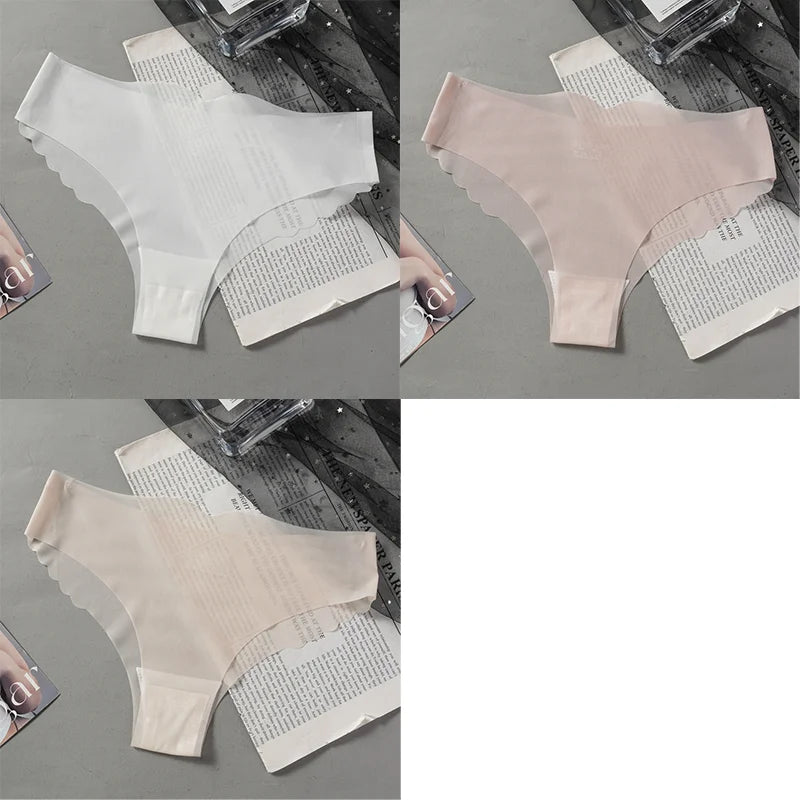 1/3PCS Sexy Women's Low Waist Light Transparent Panties Solid Color Underwear Antibacterial Crotch Ice Silk Underwear Briefs