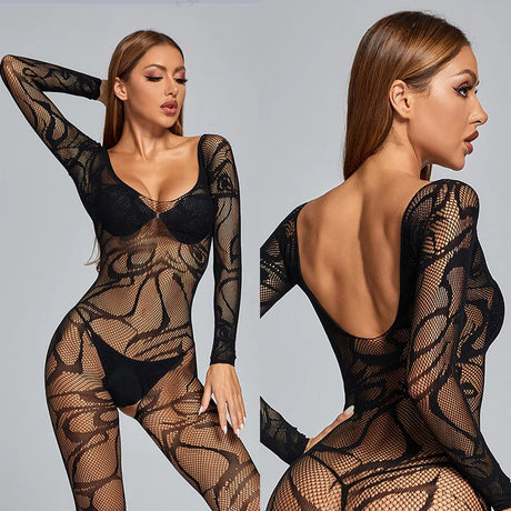 Women's Sexy Lingeries Fashion Lace Up Suits Black Sexy Slim Bodysuits Hollow Out Backless Bodycon Lingeries