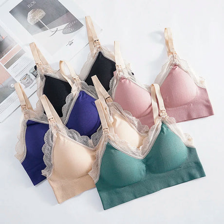 Wireless Front Open Nursing Bra Soft Lace Breathable Seamless Maternity Breastfeeding Bras Maternal Support For Pregnant Women