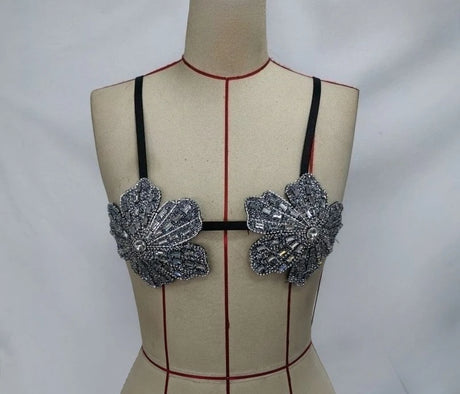YOUR BUMP CURVE Handmade crystal bra flower embroidery inlaid metal rhinestones short top sexy women beach pool yacht sea party