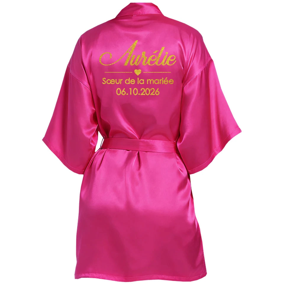 Personalized Name and Date Robe Bride Bridesmaid Bathrobe Birthday Party Gown Add Any Text Robes