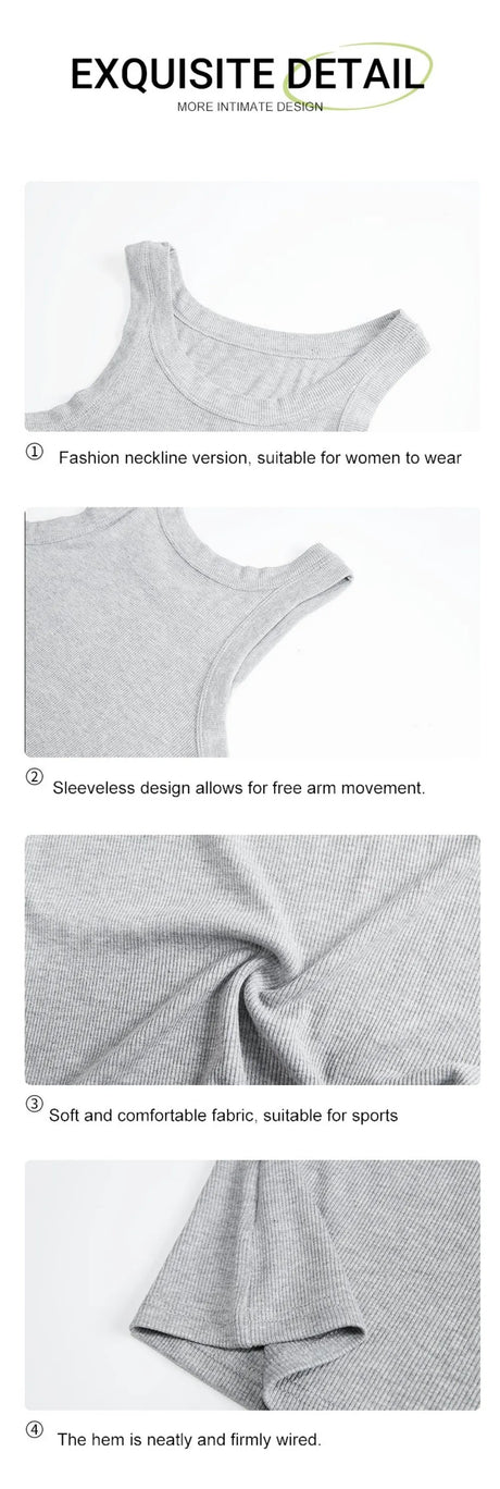 Y2K Ribbed Cotton Tank Tops Womens Summer Slim O-Neck Sleeveless Basic Soft Breathable Vest Sporty Jogging Wear Daily Undershirt