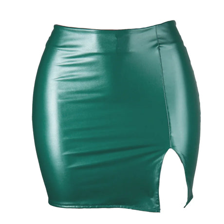 Women's Mini Skirt High Waist PU Leather Slim Slit Short Skirt Vintage Zipper Skinny Sexy Solid Black Leather Skirts for Women