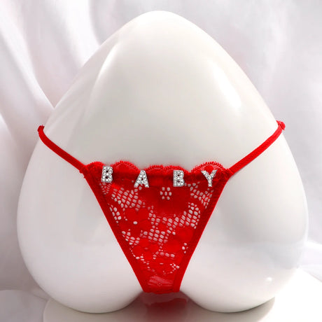 New Hollow Lace Thongs Panties For Women Customize Crystal Letter Name G-string Thong Female Underwear Underpants Birthday Gifts