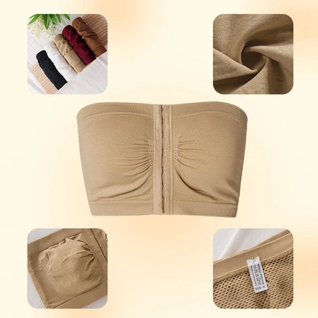 Women's Plus Size Strapless Front Closure Bandeau Bra Seamless Wireless Bralette Tube Top Non-Slip Everyday Brassiere