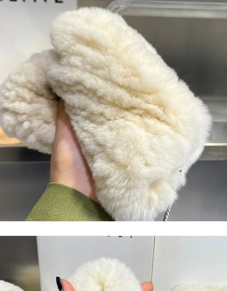 Hot Sale Women's 100% Natural Rabbit Fur Winter Gloves Warm Knit Thick Thermal Mittens Soft Real Fur Outdoor Cold Weather Glove