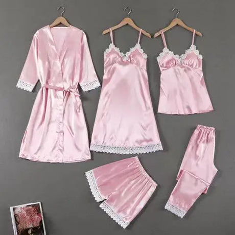 Sleepwear Sleep Suit Sexy Womens Lace Pajamas Sets V-Neck Satin Pijamas Intimate Lingerie Spring Nightwear Home Wear PJS