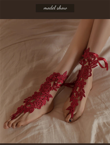 Sexy Fetish Lingerie Accessories For Fine Women Body Elegant Lace Floral Embroidered Jade Feet Anklets Adult Footjob Sex Games