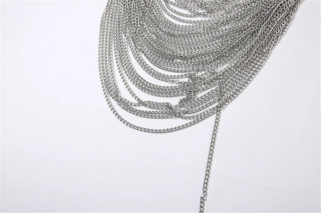 Women Metal Chain Tassel Tank Top Sexy Deep V Neck Backless Hollow Out See Through Crop Top Body Chain Party Club Camisole