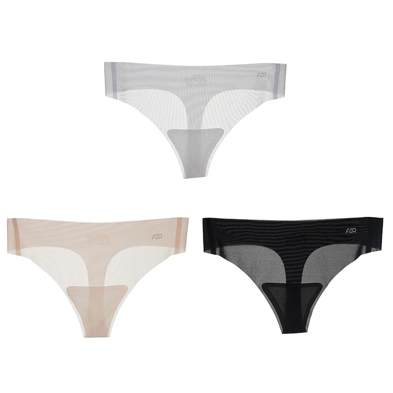 1/3PCS Sexy Women's Low Waist Light Transparent Panties Solid Color Underwear Antibacterial Crotch Ice Silk Underwear Briefs