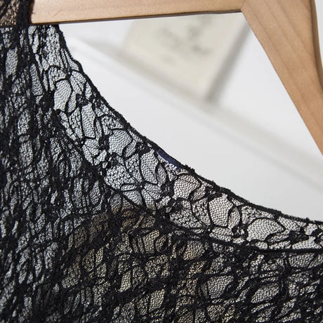 Women's Black Lace Bodysuit Y2k Long Sleeve Sheer Tops Fashion Slim Hollow Out See Through Mesh Blouses Sexy Lingerie Bodysuits