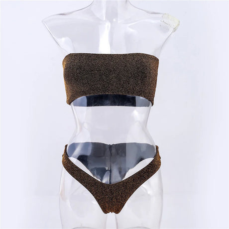 Shiny Bikini Bandeau Swimsuit Tinsel Swimwear Y2K Trend Women Strapless Micro Bathing Suit Brazilian Beach Outfit Bikinis Tangas