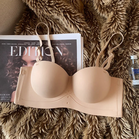 Half Cup of Scarless Suspender Bra Without Steel Rings Gathering Strapless Breasts for Women Adjustable Sexy Scarless Underwear