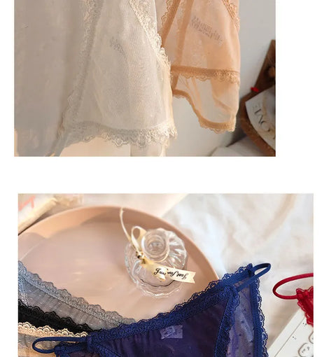 Women's underwear sexy seamless lace hollow out gauze ribbon middle waist female panties ladies breathable comfortable lingerie