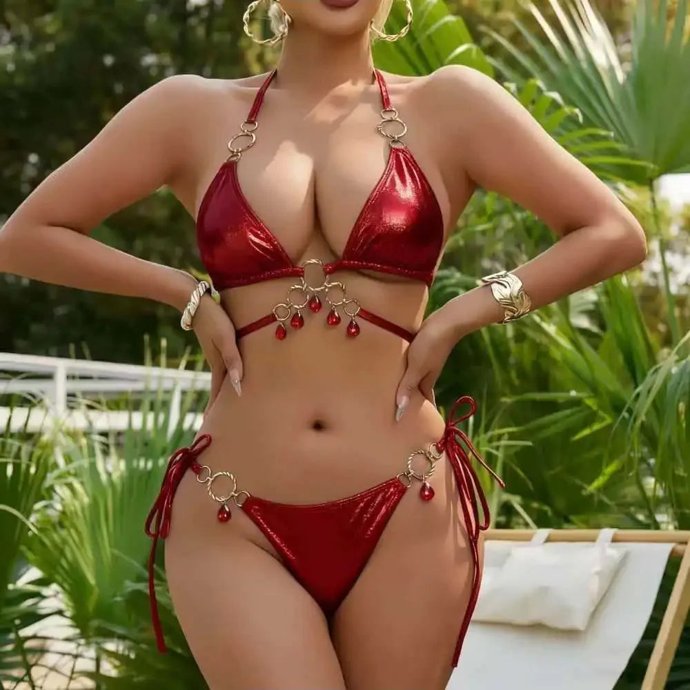 New 2026 Luxury Rhinestones String Bikinis Set Women Summer Beach 2 Piece Swimsuit Female Triangle Swinwears