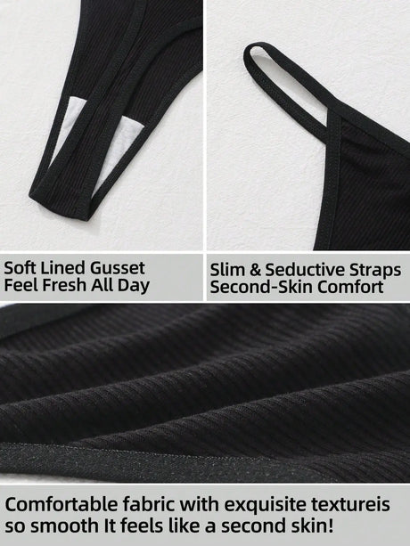 9Pcs Sexy Thong Panties Ribbed Low Waist Seamless Thongs Soft Briefs Breathable Comfortable G-String Underwear Simple Style