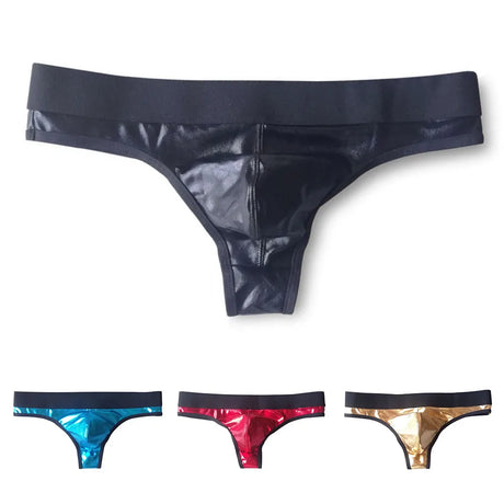 1pc Men Lacquer Leather Sexy Thong Nightclub Gay Sissy Breathable Pouch Underwear Underpants High Stretch Panties G-String