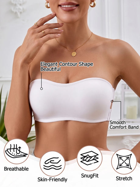 Solid Strapless Wireless Women's Bra Bralette Side Clasp Push up Bra Breathable Back Comfort Unpadded Bras