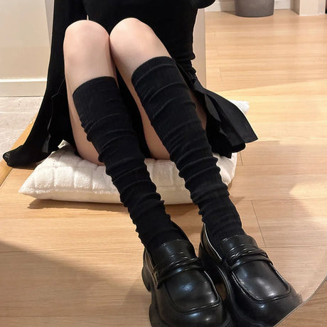 Fashion Pure Cotton Knee-high Socks Solid Color Keep Warm Calf Socks Foot Warmers Fall Winter