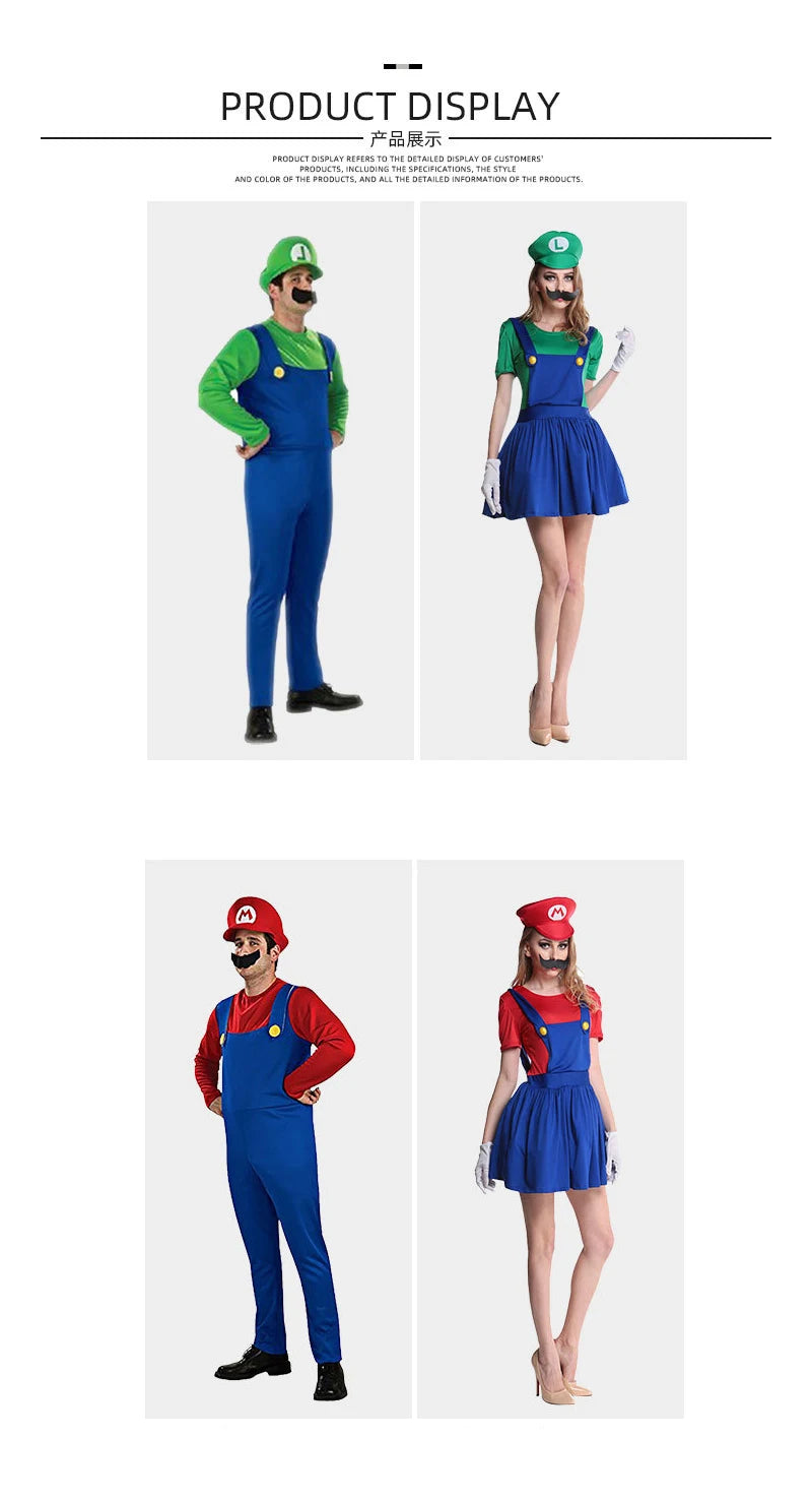 Disguise Men Luigi Deluxe Adult Costume Super Brothers Costume Cosplay Fancy Dress Outfit Halloween womens with Hat and Mustache