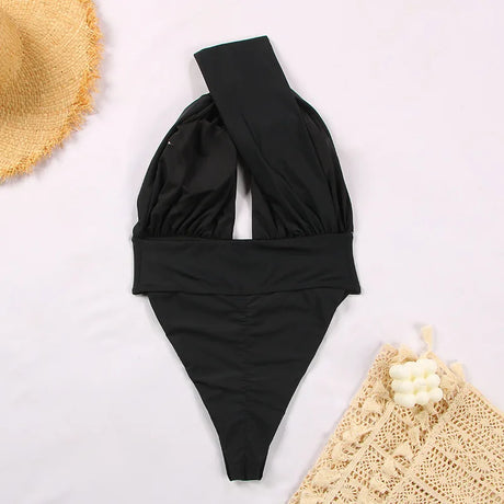 Women's Solid One-Piece Bikini Bodysuit Swimwear High Waist Sexy One-Shoulder Bathing Suit Beachwear
