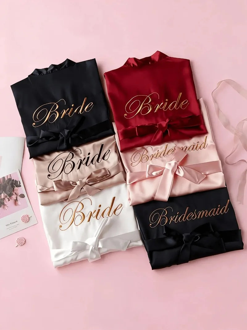 Custom Name Embroidery Satin Kimono Robe Personalized Name Bridesmaid Bride Wedding Getting Ready Morning Robe Bridal Party Gift