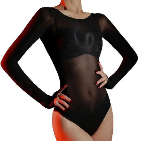 Sexy Women 5D Thin High Cut Bodysuit Oil Shiny Sheer See Through Elastic Tights Yoga Shaping Maid Jumpsuits Unisex Club Leotard