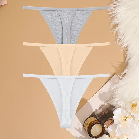 3Pcs/Set Women Sexy Cotton G-String Thin Strap Femme Thong Underwear Intimate Panties Low Waist Briefs Lingerie Cotton T-back