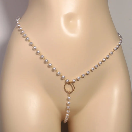Stonefans Simple Pearl Chain Thong Panties Wasit Jewelry for Women Sexy G-String Thong Lingerie Underwear Body Chain Jewelry