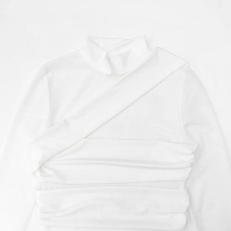 New 2026 White Bandage Bodysuit Women Mesh Transparent Sexy Slim Stretchy Jumpsuit Top T-shirt Long Sleeve Design 66005
