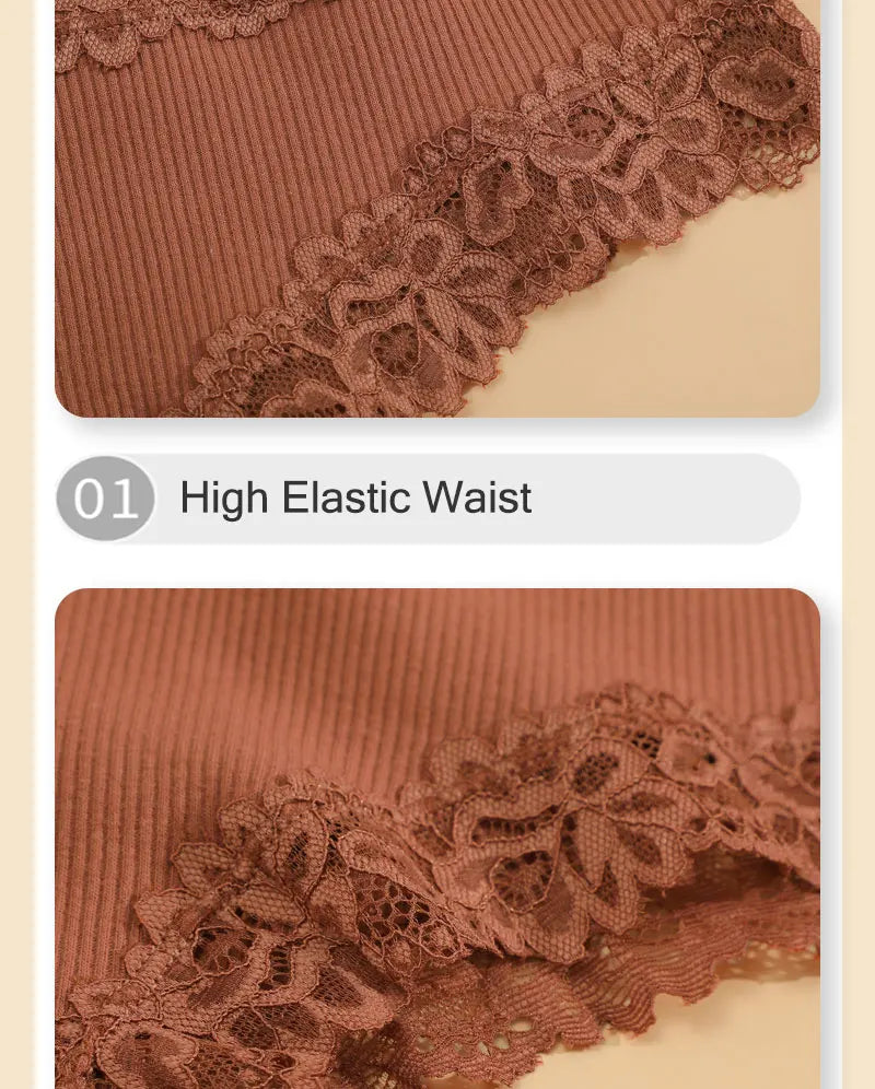 3PCS/Set Sexy Lace Seamless Cotton Brazilian Panties Women Ribbed Intimates Breathable Panties Low Waist Female Cotton Underwear