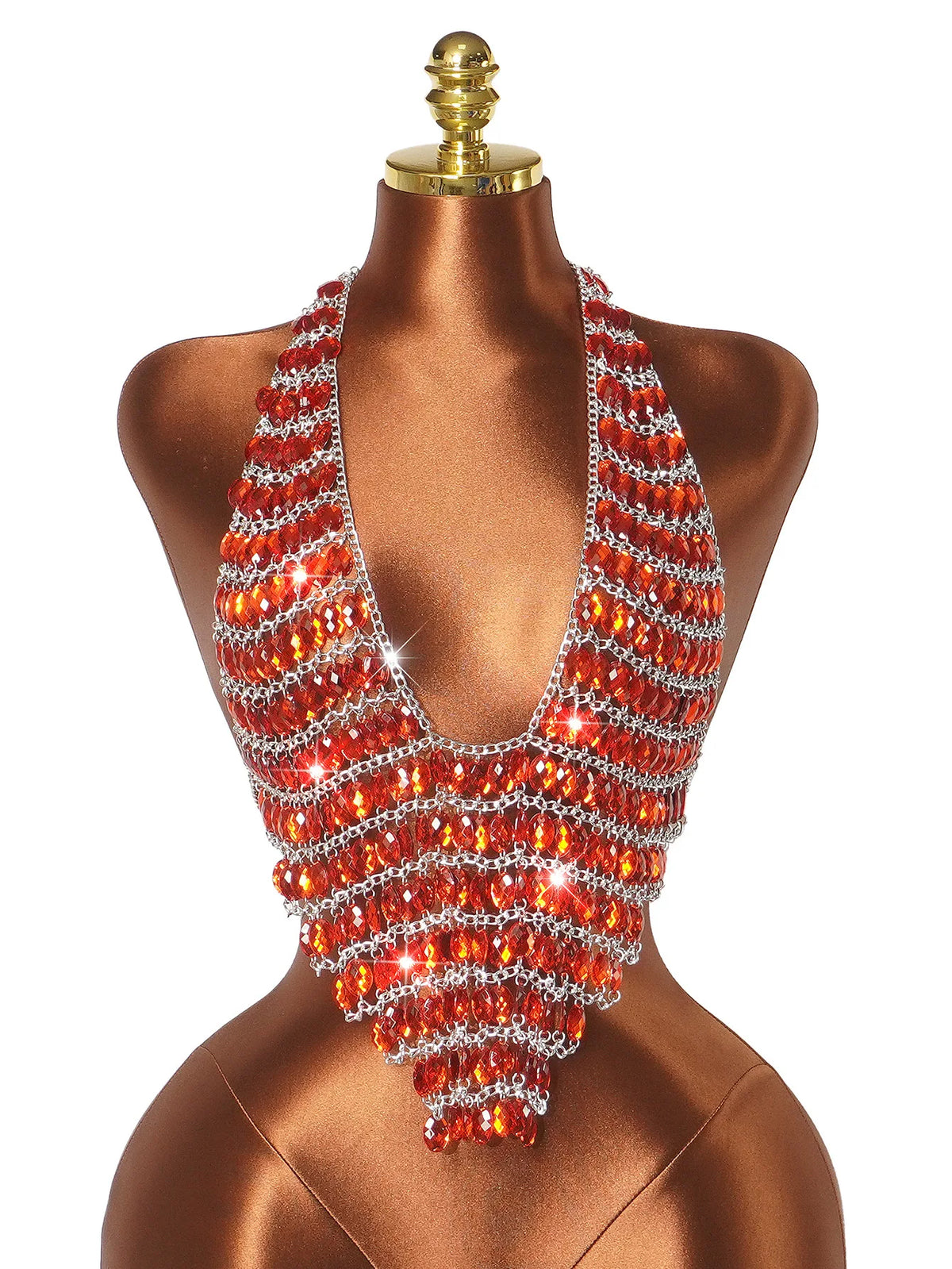 Women Sexy Backless Shine Diamond Body Chain Exotic Tanks Novelty Hollow Out Chest Chains Decor Bustier Tops Nightbar Clubwear
