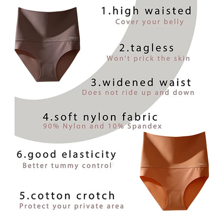 FINETOO 4Pcs Women High Waist Seamless Tummy Control Underwear FINETOO Anti-Slip Shapewear Panties Soft Stretchy Body Shaper Briefs No Show Slimmer Underpants for Postpartum Everyday Outfit S-3XL