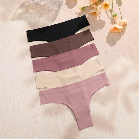 FINETOO 3PC Women Seamless Panties Sexy Brazilian Thong Female Low Waist Solid Color Briefs Comfortable Invisible G-string Panty