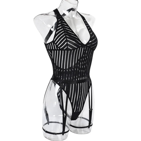 Diccvicc Women Mesh Bodysuit See Through V Neck Sexy Underwear Black Intimate Lingerie Exotic Apparel Backless Fishnet Teddies