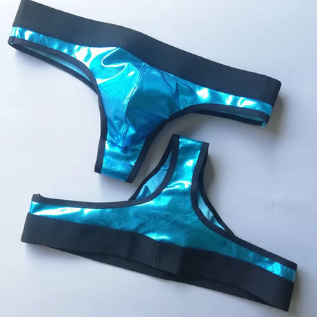 1pc Men Lacquer Leather Sexy Thong Nightclub Gay Sissy Breathable Pouch Underwear Underpants High Stretch Panties G-String