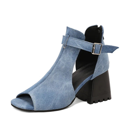 Summer Women's Fashion Peep Toe Thick Heel Sandals High-heeled Shoes for Woman Denim Leopard Print Sandalias de Mujer WSH5343