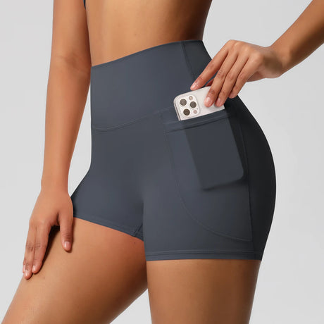 Solid Color Yoga Pants With Pockets Quick Drying High Waisted Gym Push Up Yoga Shorts for Woman Breathable Workout Fitness Short