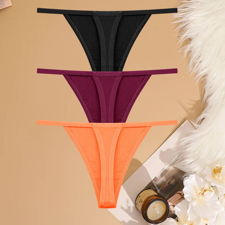 3Pcs/Set Women Sexy Cotton G-String Thin Strap Femme Thong Underwear Intimate Panties Low Waist Briefs Lingerie Cotton T-back