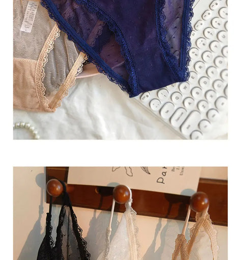 Women's underwear sexy seamless lace hollow out gauze ribbon middle waist female panties ladies breathable comfortable lingerie